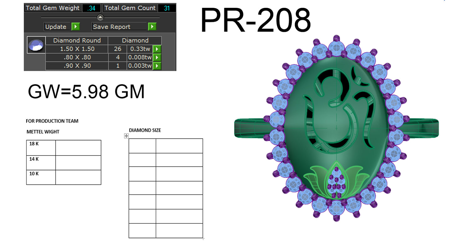 3D Jewelry Files Ring Model 3DM STL PR-208-DIA