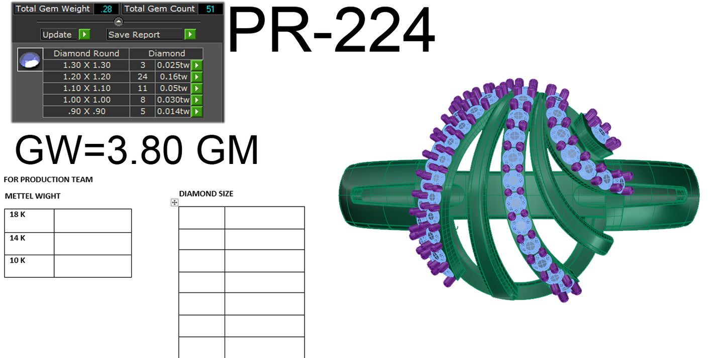 3D Jewelry Files Ring Model 3DM STL PR-224-DIA