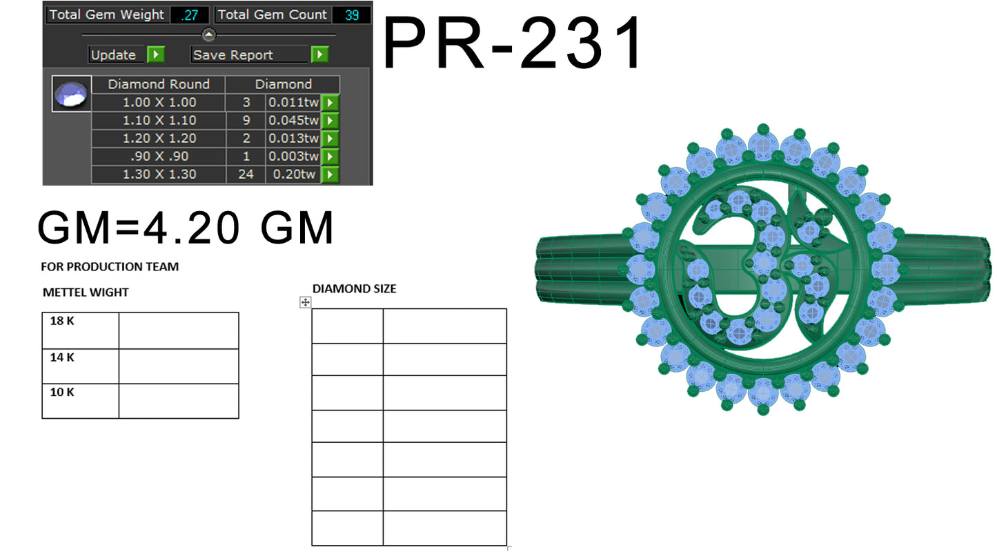 3D Jewelry Files Ring Model 3DM STL PR-231 DIA