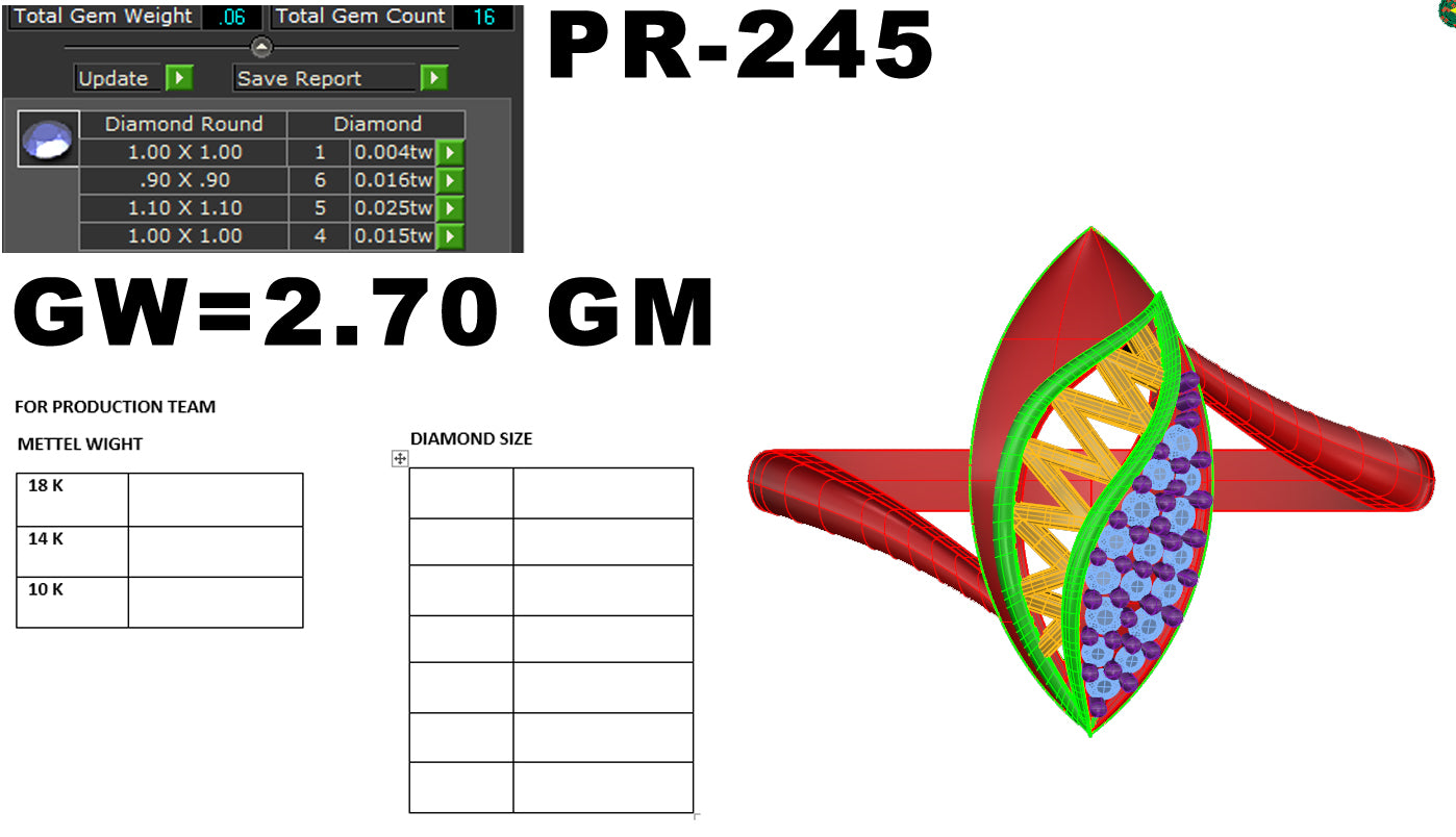 3D Jewelry Files Ring Model 3DM STL PR-245-DIA