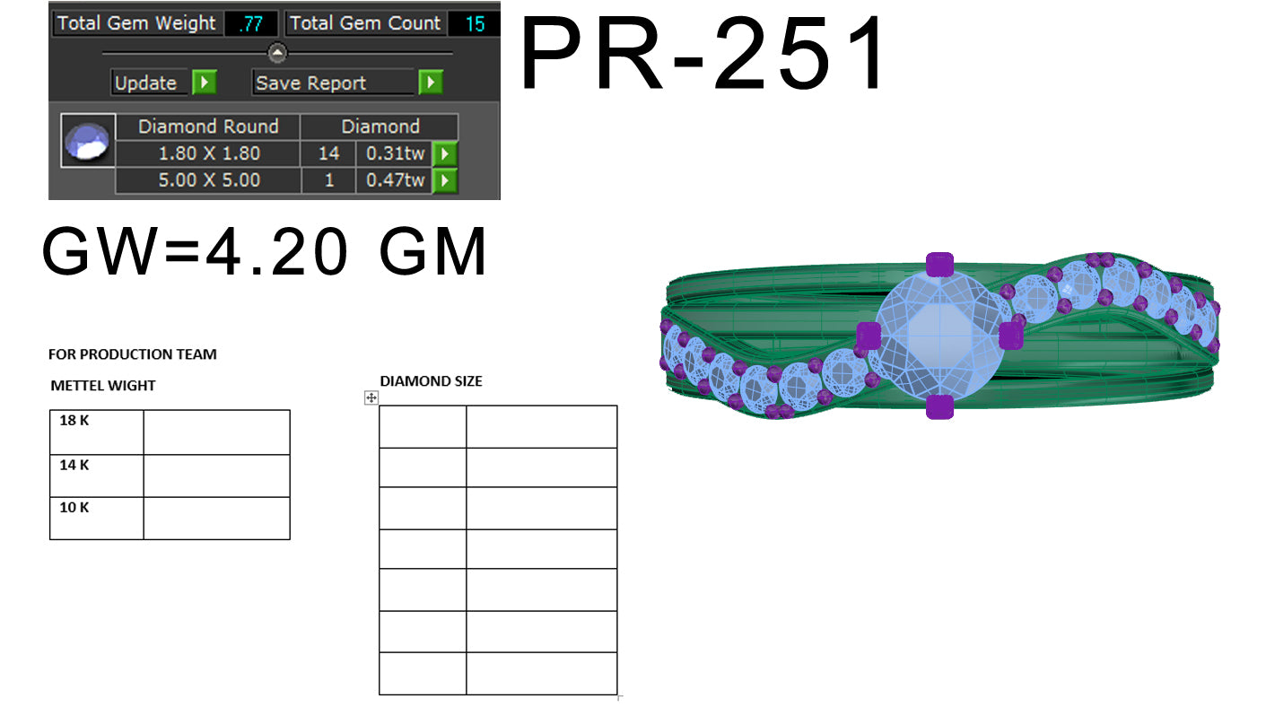 3D Jewelry Files Ring Model 3DM STL PR-251-DIA