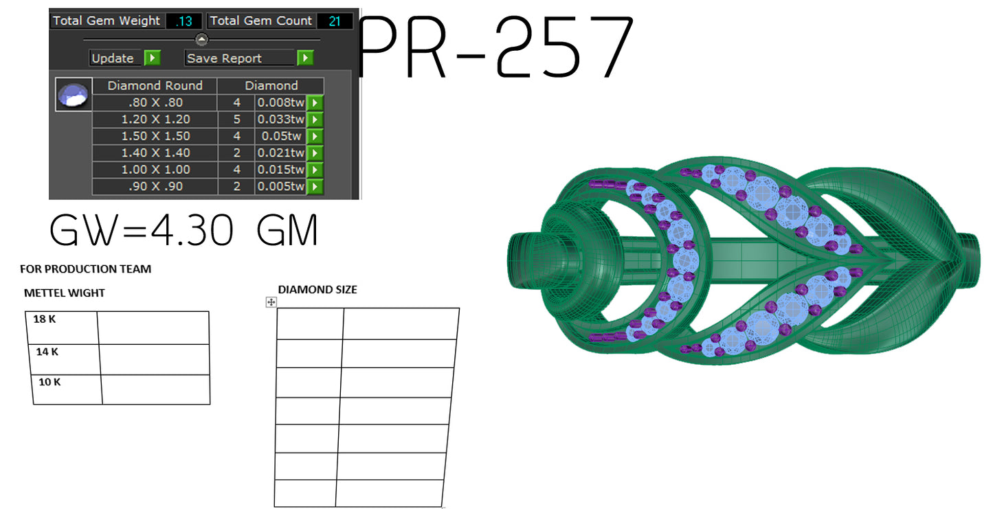 3D Jewelry Files Ring Model 3DM STL PR-257-DIA