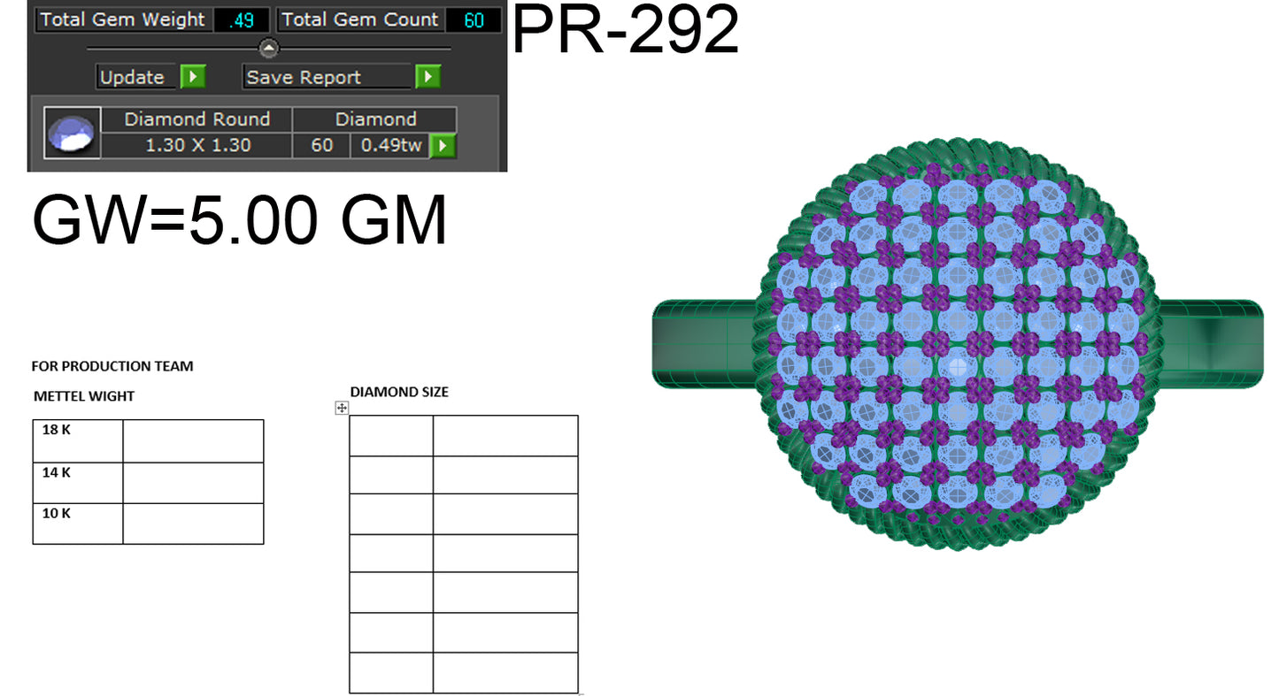 3D Jewelry Files Ring Model 3DM STL PR-292-DIA