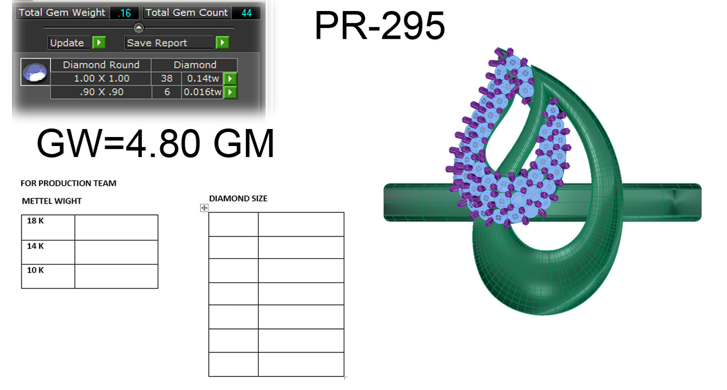 3D Jewelry Files Ring Model 3DM STL PR-295-DIA