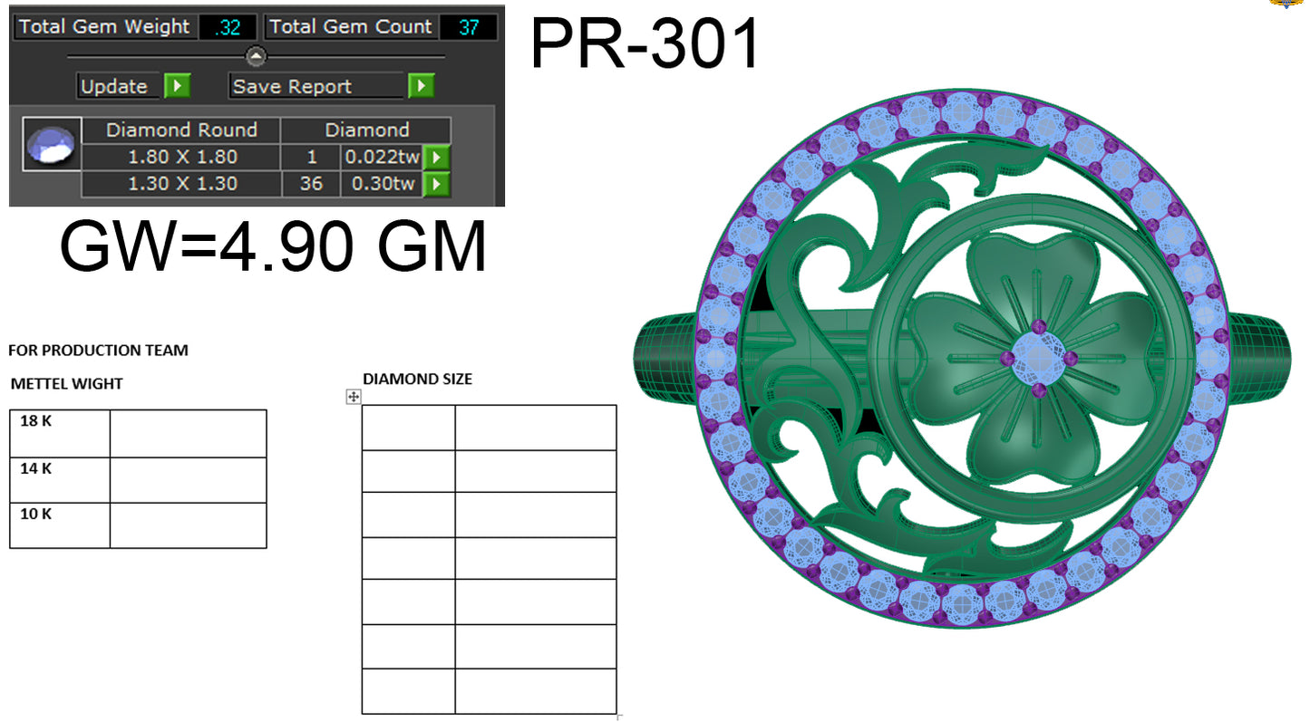 3D Jewelry Files Ring Model 3DM STL PR-301-DIA