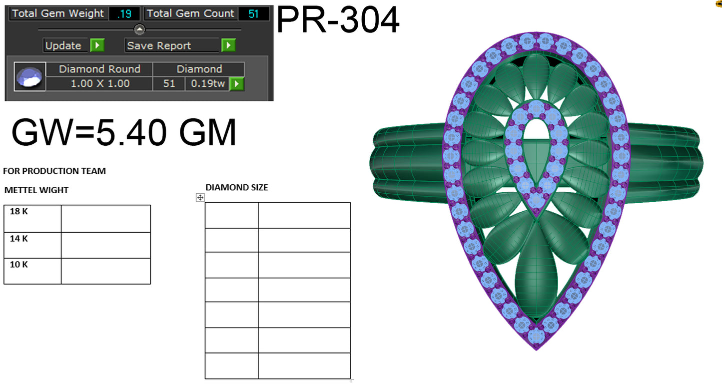 3D Jewelry Files Ring Model 3DM STL PR-304-DIA