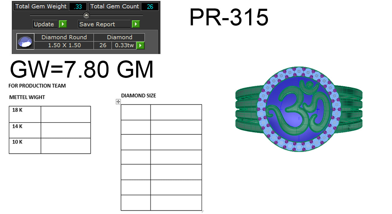 3D Jewelry Files Ring Model 3DM STL PR-315-DIA