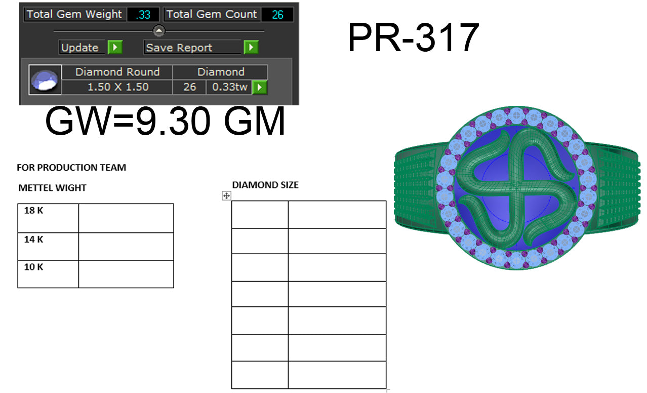 3D Jewelry Files Ring Model 3DM STL PR-317-DIA