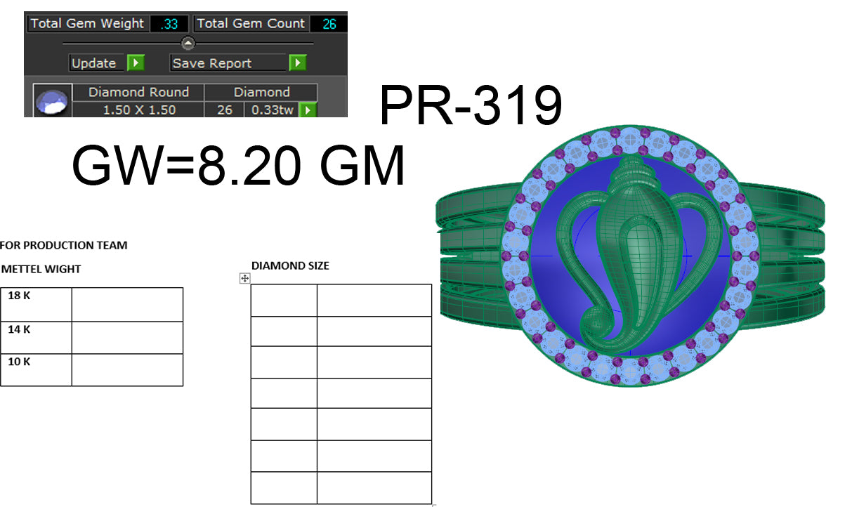 3D Jewelry Files Ring Model 3DM STL PR-319-DIA