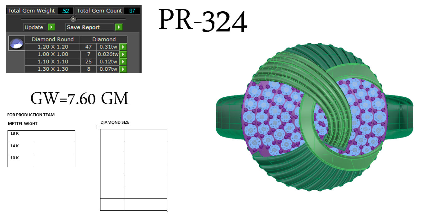 3D Jewelry Files Ring Model 3DM STL PR-324-DIA