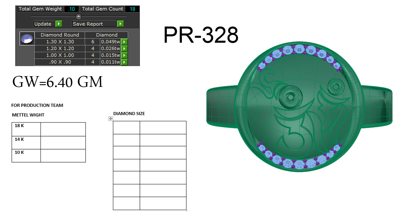 3D Jewelry Files Ring Model 3DM STL PR-328-DIA