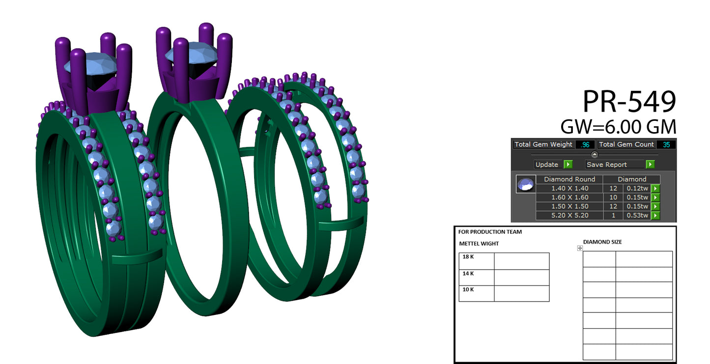 3D Jewelry Files Ring Model 3DM STL PR-549-DIA