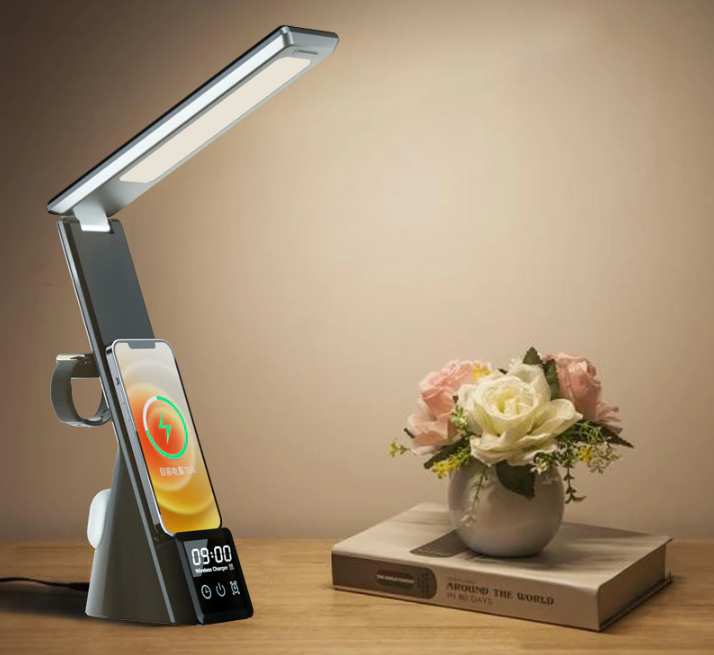 Stay Productive and Organized with the 15W 3 in 1 QI Wireless Charger LED Desk Lamp with Alarm Clock