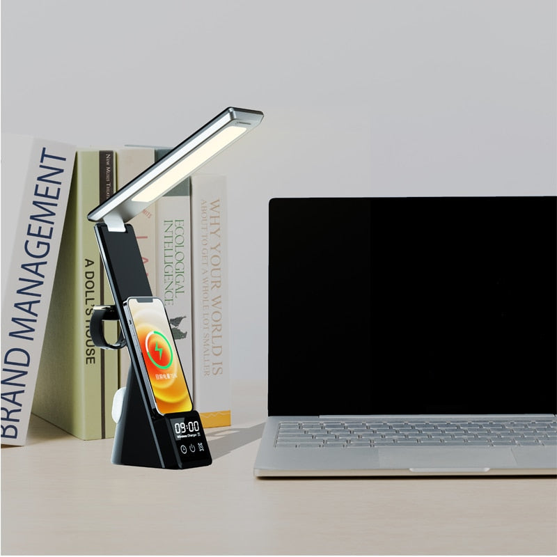 Stay Productive and Organized with the 15W 3 in 1 QI Wireless Charger LED Desk Lamp with Alarm Clock