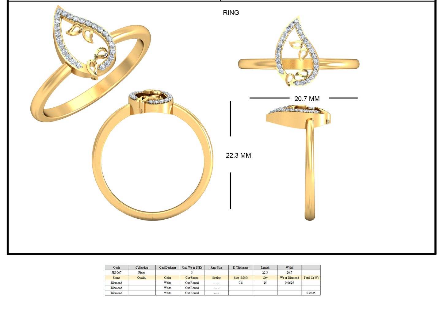 3D Jewelry Files Ring Model 3DM STL JRR3007