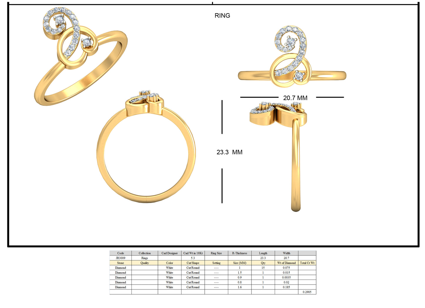 3D Jewelry Files Ring Model 3DM STL JRR3009