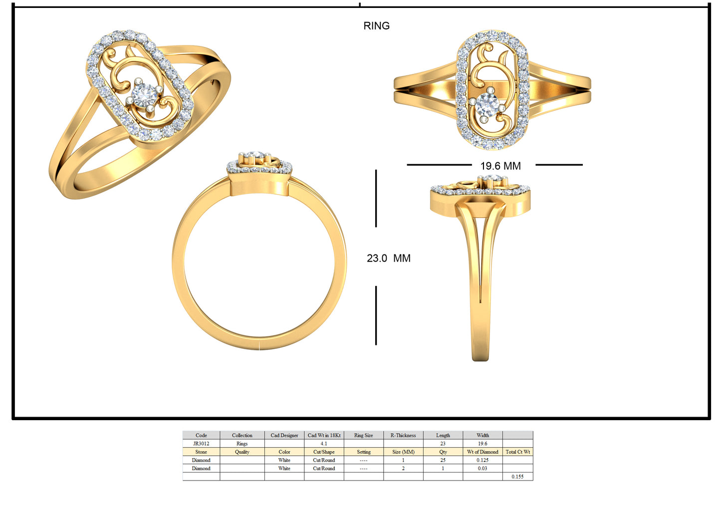 3D Jewelry Files Ring Model 3DM STL JRR3012