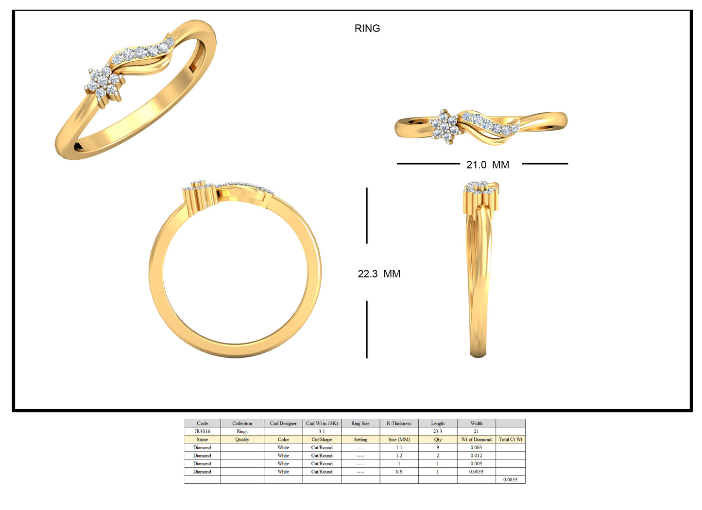 3D Jewelry Files Ring Model 3DM STL JRR3016