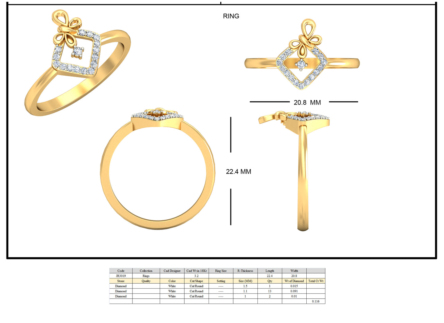 3D Jewelry Files Ring Model 3DM STL JRR3019