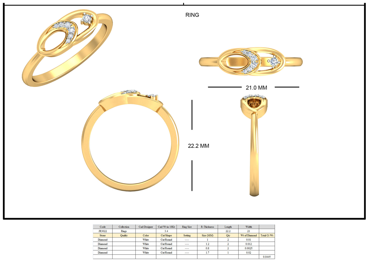 3D Jewelry Files Ring Model 3DM STL JRR3022