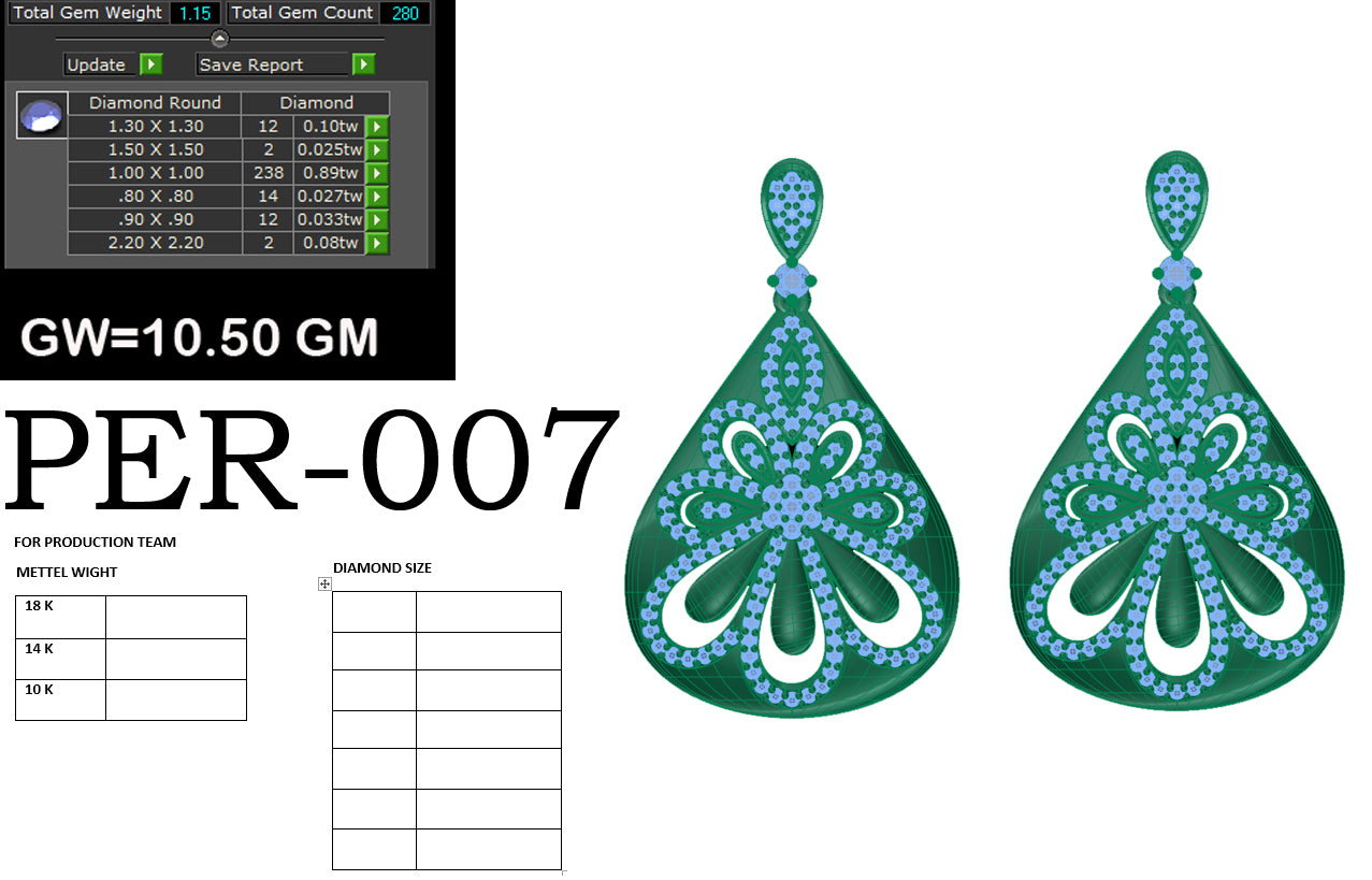 3D Jewelry Files Earring Model 3DM STL PER-007 DIA