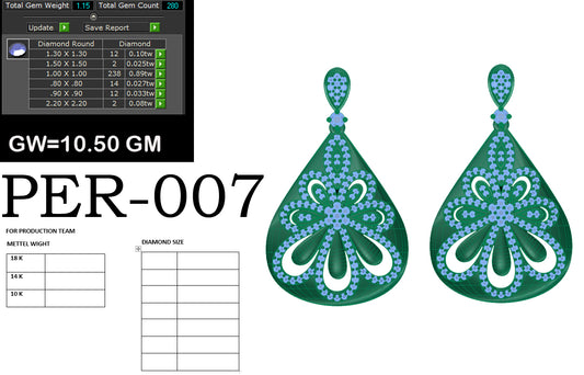 3D Jewelry Files Earring Model 3DM STL PER-007 DIA