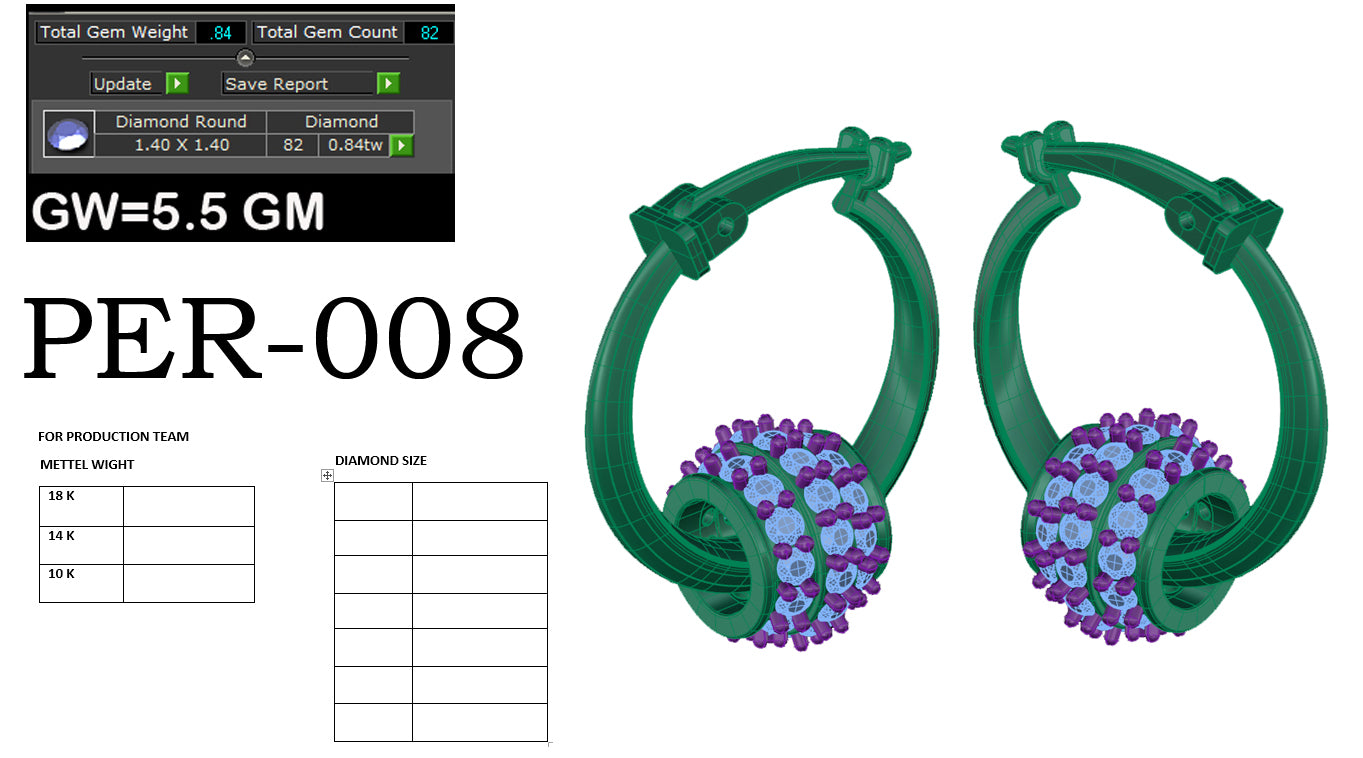 3D Jewelry Files Earring Model 3DM STL PER-008 DIA