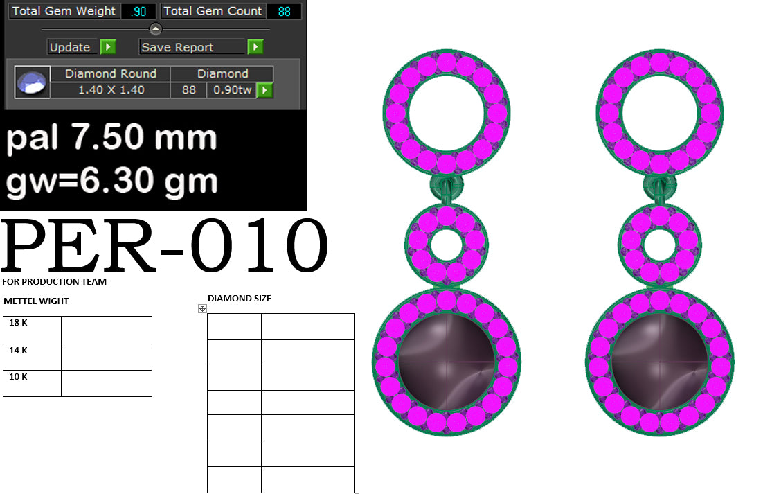 3D Jewelry Files Earring Model 3DM STL PER-010 DIA