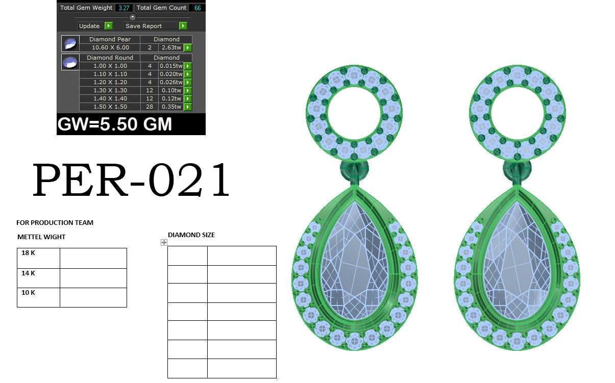 3D Jewelry Files Earring Model 3DM STL PER-021 DIA