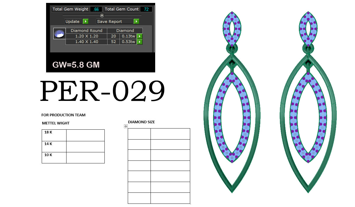 3D Jewelry Files Earring Model 3DM STL PER-029 DIA
