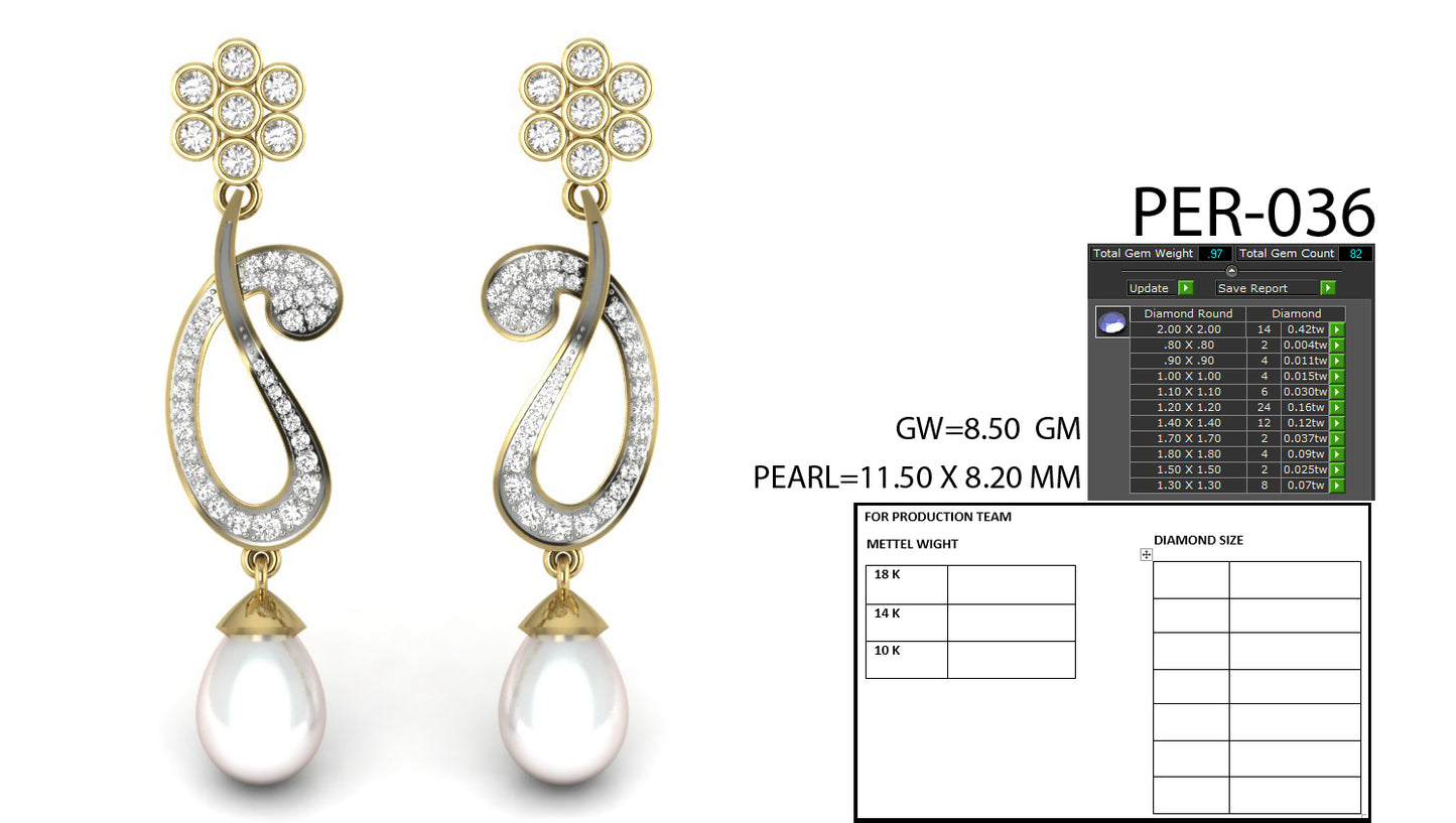 3D Jewelry Files Earring Model 3DM STL PER-036-DIA