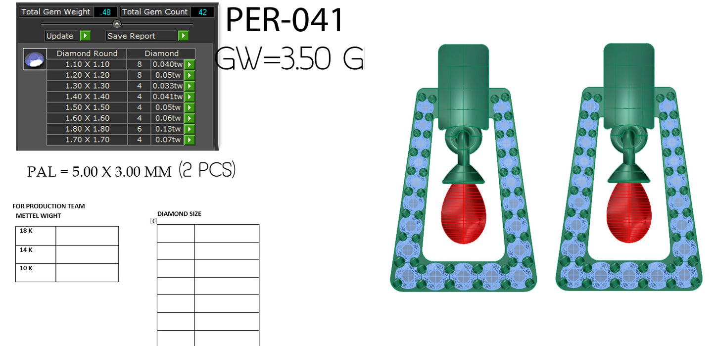 3D Jewelry Files Earring Model 3DM STL PER-041 DIA