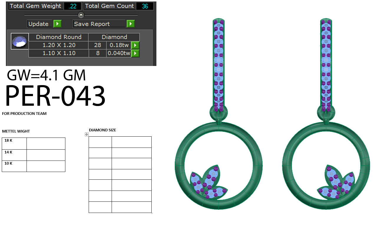 3D Jewelry Files Earring Model 3DM STL PER-043 DIA