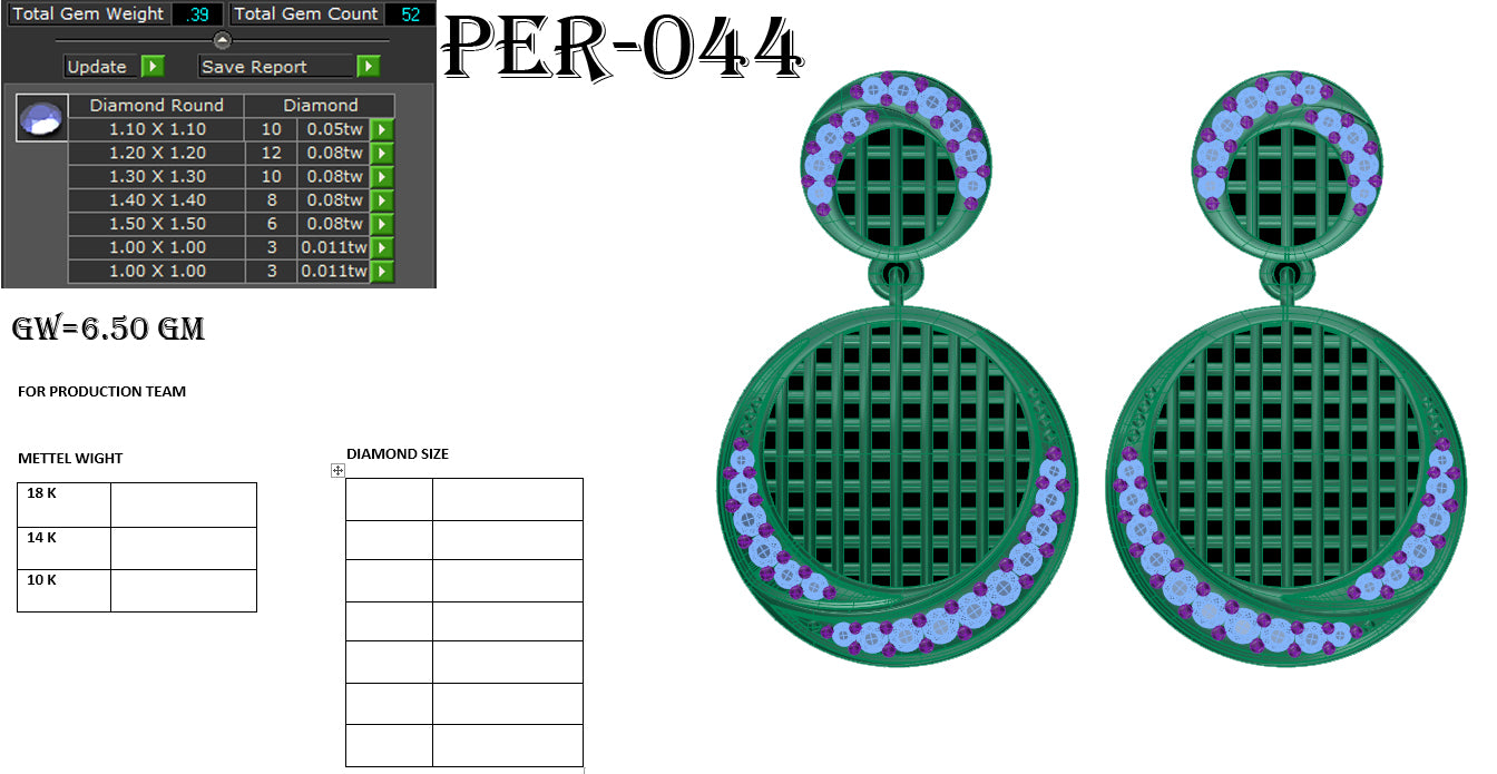 3D Jewelry Files Earring Model 3DM STL PER-044 DIA