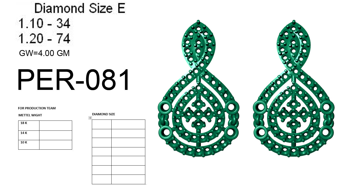 3D Jewelry Files Earring Model 3DM STL PER-081 DIA