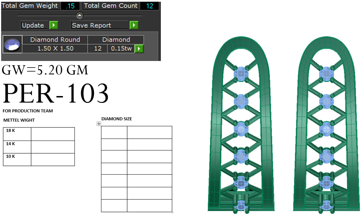 3D Jewelry Files Earring Model 3DM STL PER-103 DIA