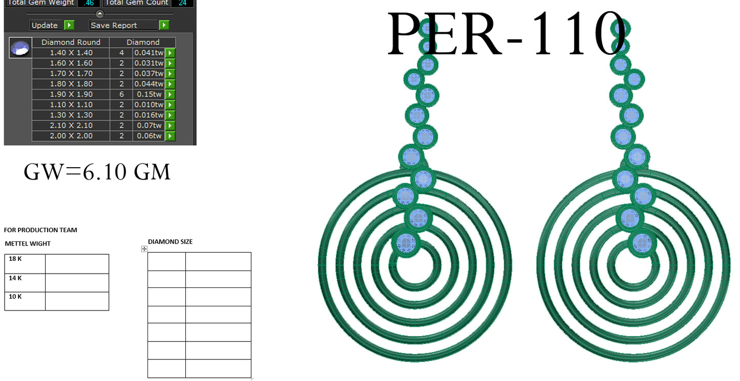 3D Jewelry Files Earring Model 3DM STL PER-110 DIA