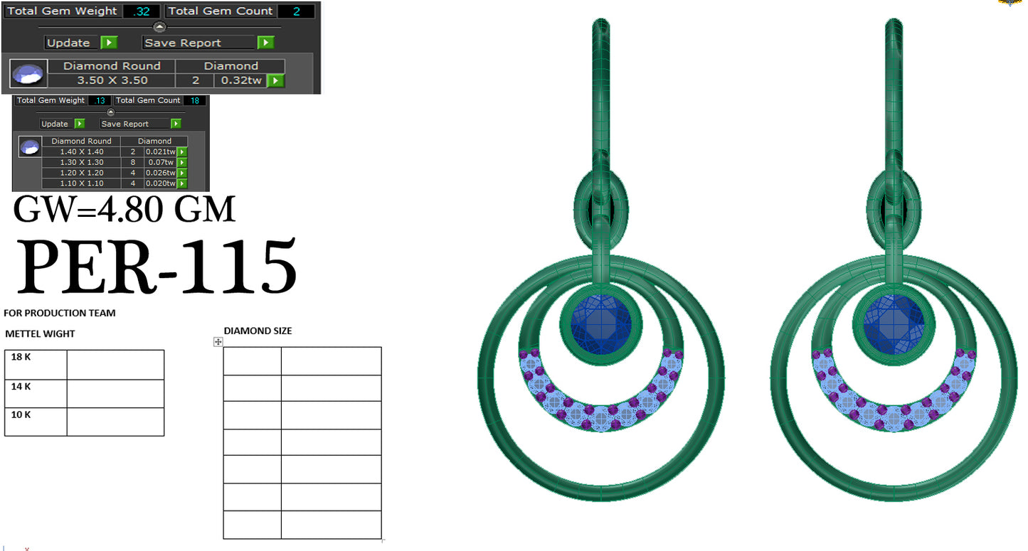 3D Jewelry Files Earring Model 3DM STL PER-115 DIA