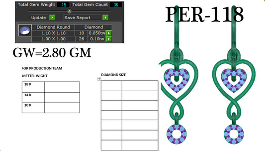 3D Jewelry Files Earring Model 3DM STL PER-118 DIA