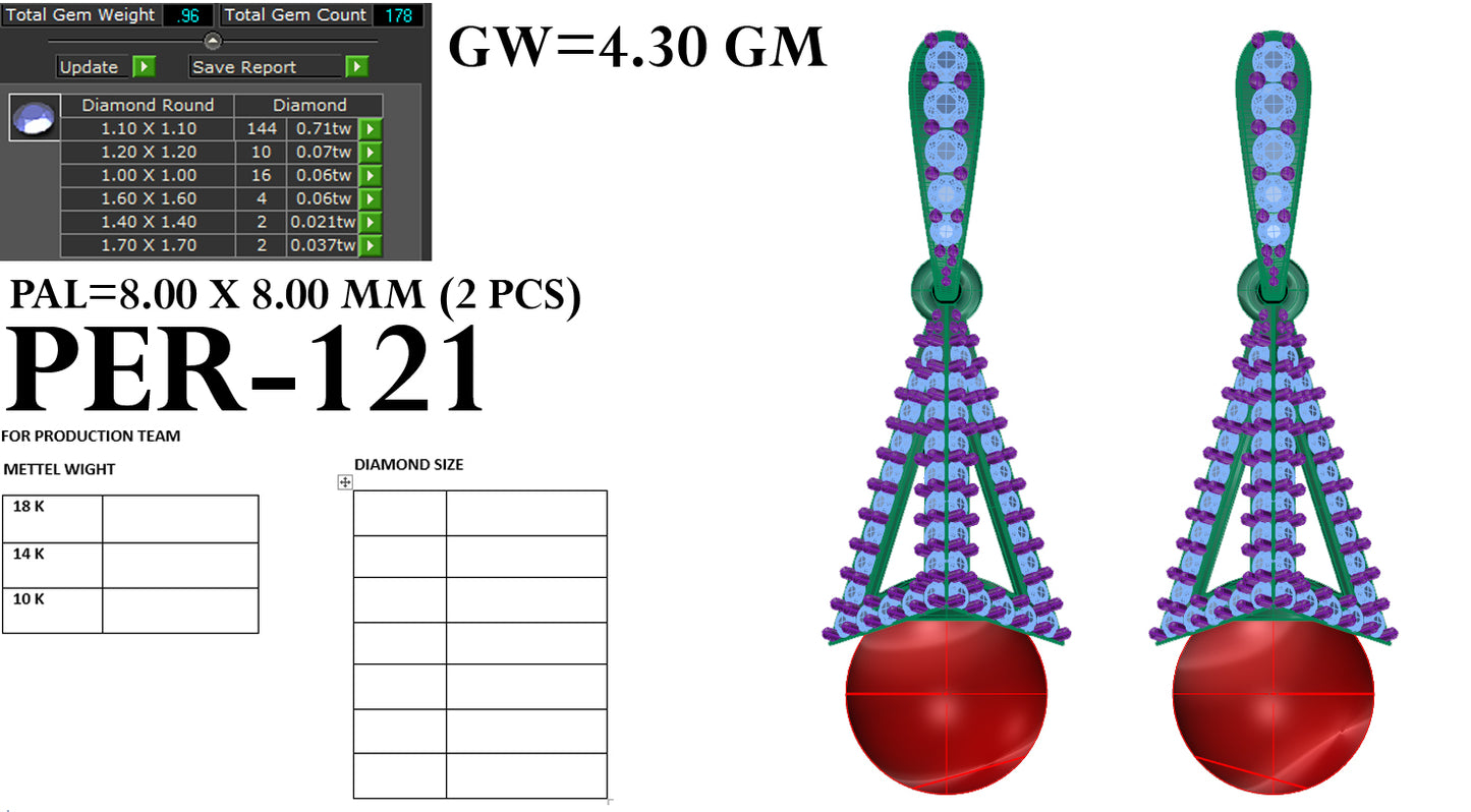 3D Jewelry Files Earring Model 3DM STL PER-121-DIA
