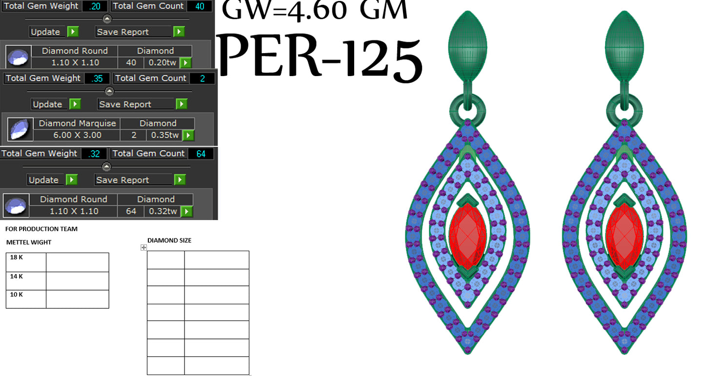 3D Jewelry Files Earring Model 3DM STL PER-125-DIA