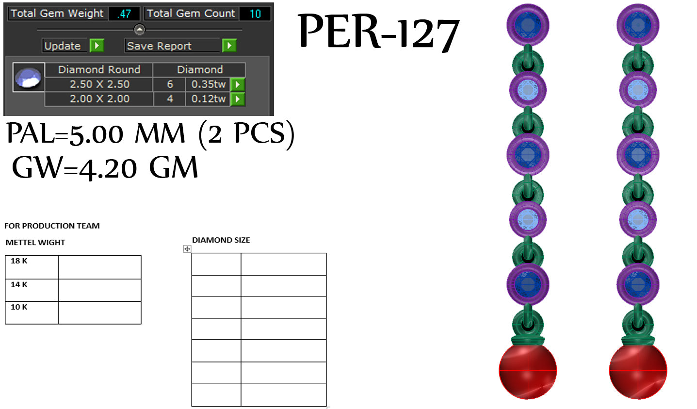 3D Jewelry Files Earring Model 3DM STL PER-127-DIA
