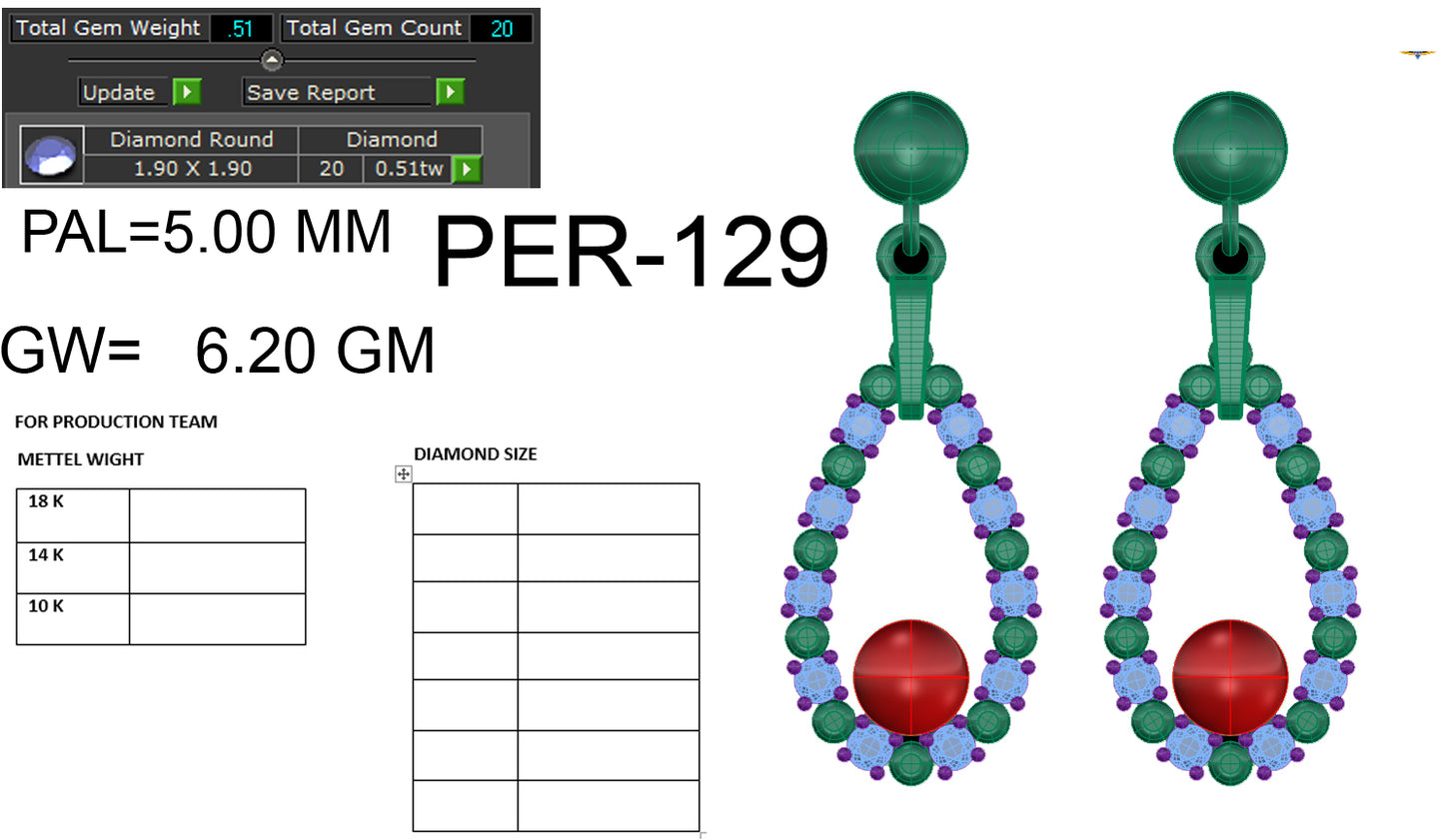 3D Jewelry Files Earring Model 3DM STL PER-129-DIA