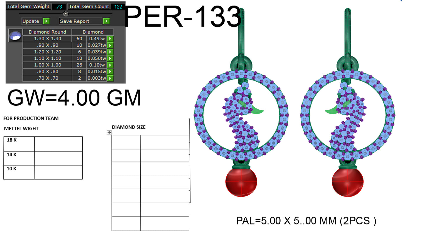 3D Jewelry Files Earring Model 3DM STL PER-133-DIA