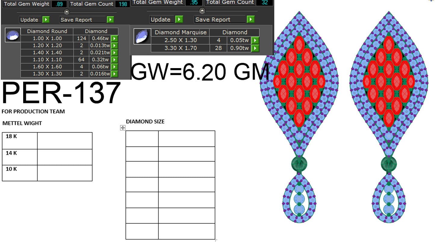 3D Jewelry Files Earring Model 3DM STL PER-137-DIA