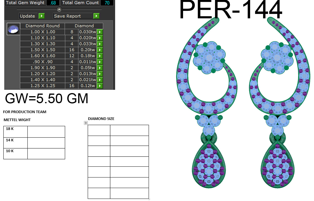 3D Jewelry Files Earring Model 3DM STL PER-144-DIA