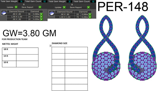 3D Jewelry Files Earring Model 3DM STL PER-148-DIA
