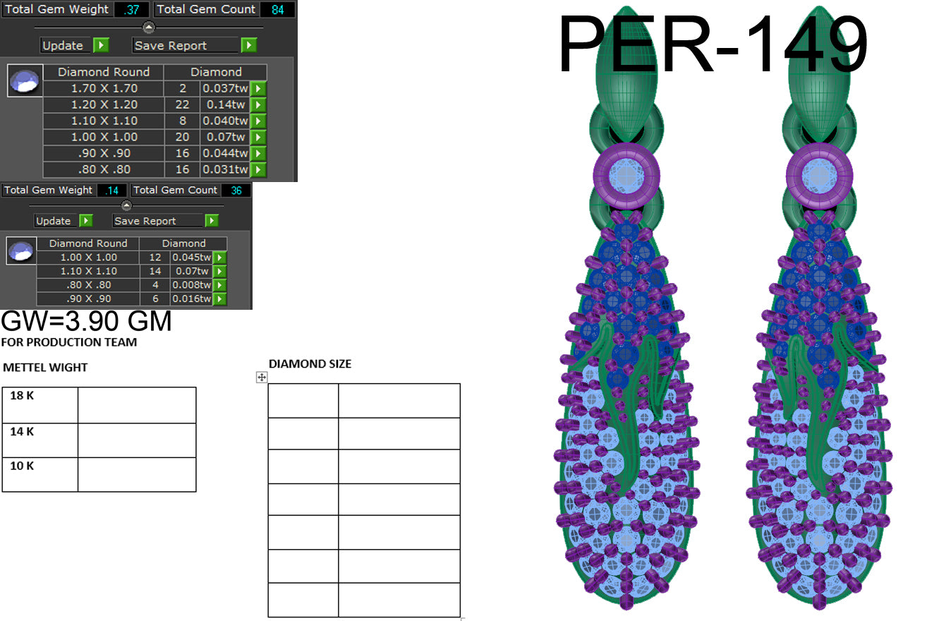 3D Jewelry Files Earring Model 3DM STL PER-149-DIA