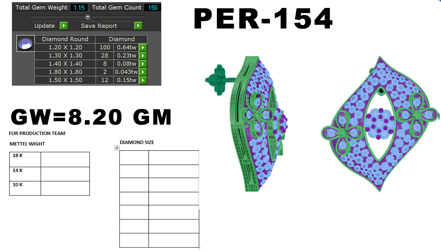 3D Jewelry Files Earring Model 3DM STL PER-154-DIA