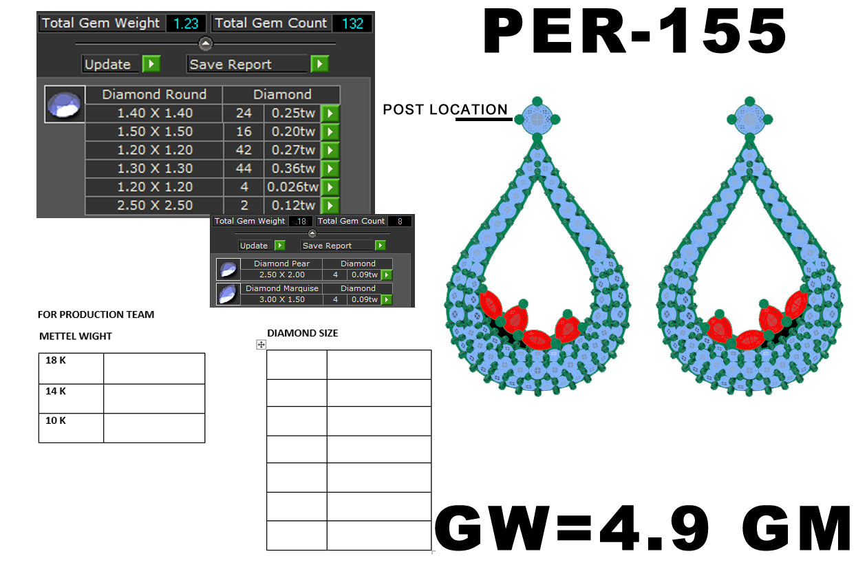 3D Jewelry Files Earring Model 3DM STL PER-155-DIA